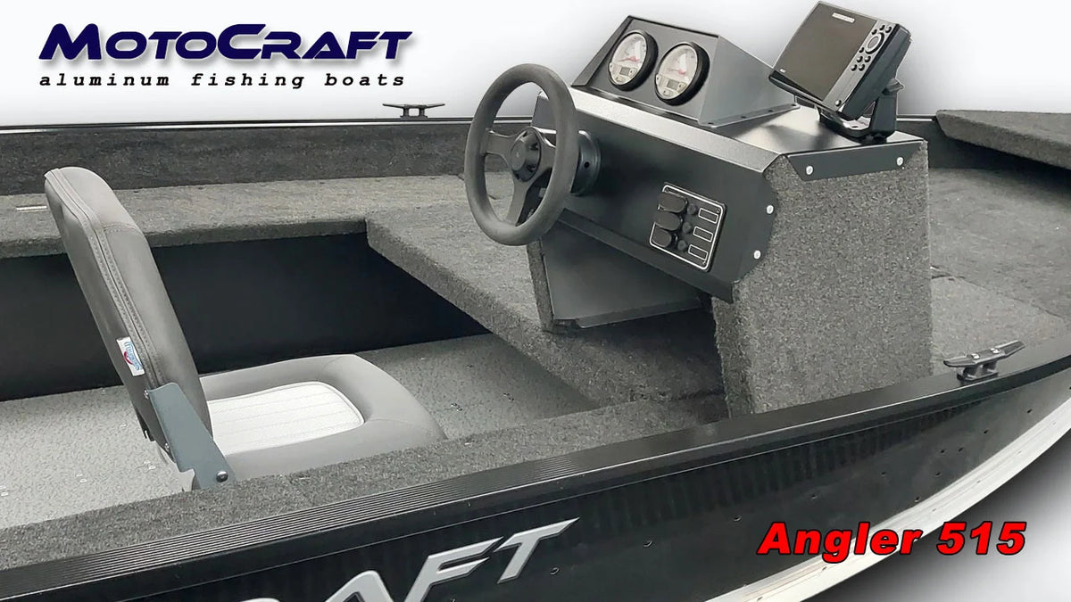 Motocraft 515 Angler fishing rod displayed outdoors, featuring a sturdy handle and sleek design for fishing enthusiasts.