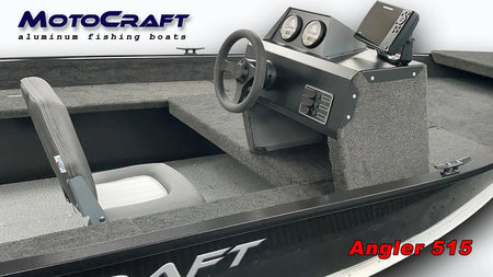 Motocraft 515 Angler fishing rod displayed outdoors, featuring a sturdy handle and sleek design for fishing enthusiasts.