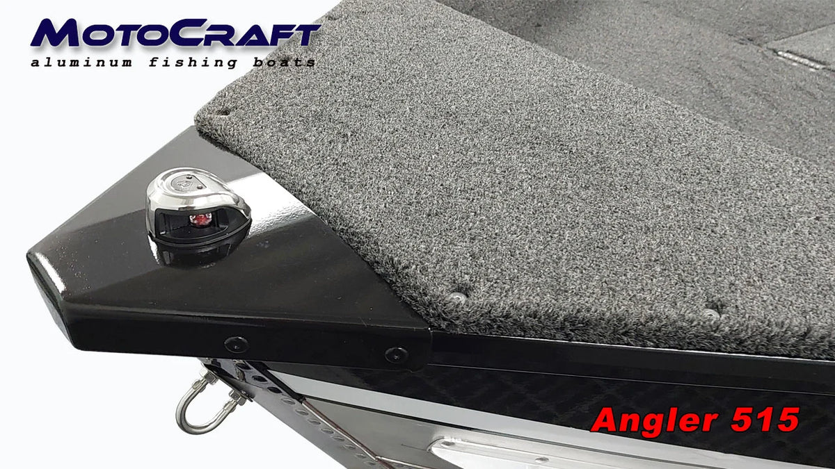Outdoor Hub Limited Motocraft 515 Angler fishing rod with reel and line displayed on a fishing boat.